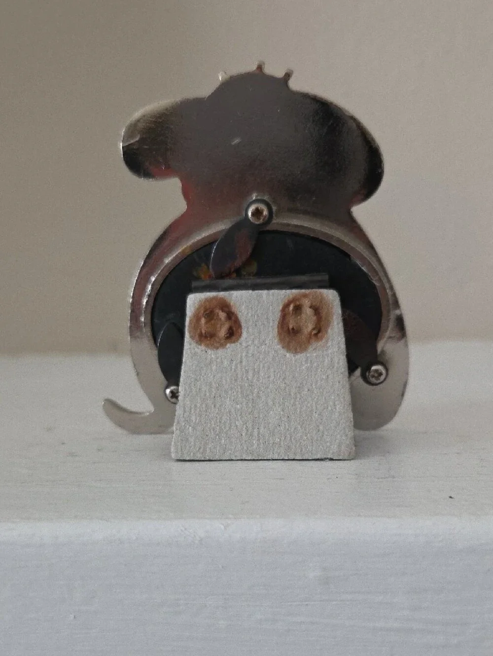 Cute Dog-Shaped Picture Frame — White & Black with Pink Nose